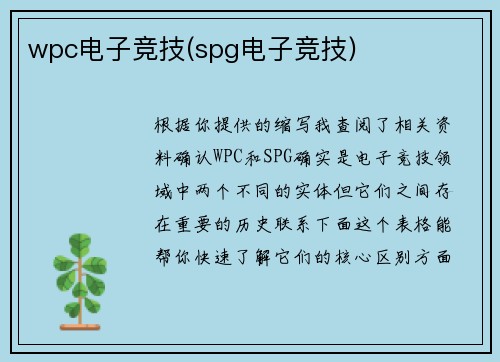 wpc电子竞技(spg电子竞技)